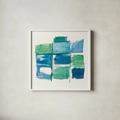 131 West 3rd Street Square III on White by Mike Schick. Shown in a crisp white glass frame for a clean and minimalist style. Available as an archival giclee rolled canvas, fine art paper, or poster print. SKU 25706a.