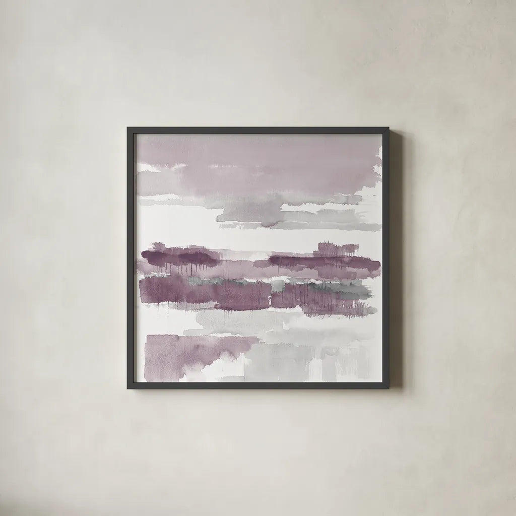 Amethyst Wetlands by Mike Schick. Shown in a sleek black glass frame for a contemporary gallery look. Available as an archival giclee rolled canvas, fine art paper, or poster print. SKU 22195a.