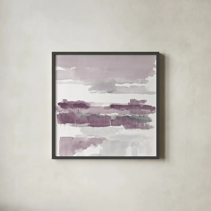 Amethyst Wetlands by Mike Schick. Shown in a sleek black glass frame for a contemporary gallery look. Available as an archival giclee rolled canvas, fine art paper, or poster print. SKU 22195a.