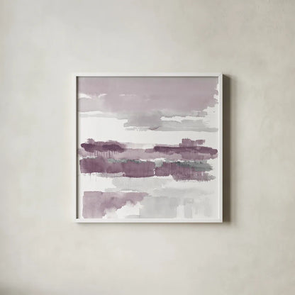 Amethyst Wetlands by Mike Schick. Shown in a crisp white glass frame for a clean and minimalist style. Available as an archival giclee rolled canvas, fine art paper, or poster print. SKU 22195a.