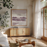 Amethyst Wetlands by Mike Schick. Shown in a natural wood frame in a cozy modern living room. Available as an archival giclee rolled canvas, fine art paper, or poster print. SKU 22195a.