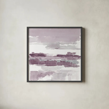 Amethyst Wetlands with Silver by Mike Schick. Shown in a sleek black glass frame for a contemporary gallery look. Available as an archival giclee rolled canvas, fine art paper, or poster print. SKU 24298a.