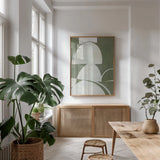 Artifact I by Mike Schick. shown as a print in a natural wood frame in a dining room. Available as a archival giclee rolled canvas, fine art paper, or poster print. SKU 87925h.