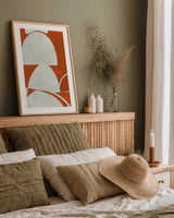 Artifact I Orange by Mike Schick. shown as a paper print in a natural frame. Available as a archival giclee rolled canvas, fine art paper, or poster print. SKU 92659h.