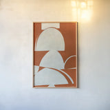 Artifact I Orange by Mike Schick. shown as a paper print in a natural frame. Available as a archival giclee rolled canvas, fine art paper, or poster print. SKU 92659h.