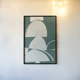 Artifact I Teal by Mike Schick. shown as a paper print in a black flame. Available as a archival giclee rolled canvas, fine art paper, or poster print. SKU 92619h.