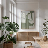 Artifact II by Mike Schick. shown as a print in a natural wood frame in a dining room. Available as a archival giclee rolled canvas, fine art paper, or poster print. SKU 87926h.