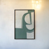 Artifact II Teal by Mike Schick. shown as a paper print in a black flame. Available as a archival giclee rolled canvas, fine art paper, or poster print. SKU 92620h.