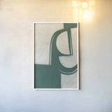 Artifact II Teal by Mike Schick. shown as a paper print in a white frame. Available as a archival giclee rolled canvas, fine art paper, or poster print. SKU 92620h.