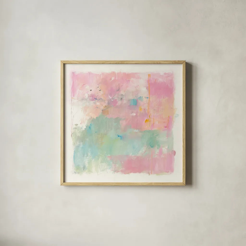 At Loose Ends by Mike Schick. Shown in a natural wood glass frame for a timeless modern aesthetic. Available as an archival giclee rolled canvas, fine art paper, or poster print. SKU 30617a.