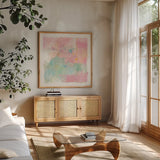 At Loose Ends by Mike Schick. Shown in a natural wood frame in a cozy modern living room. Available as an archival giclee rolled canvas, fine art paper, or poster print. SKU 30617a.
