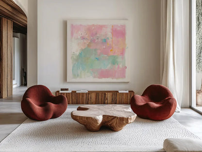 At Loose Ends by Mike Schick. Shown as extra-large giant wall art in a modern living room. Available as an archival giclee rolled canvas, fine art paper, or poster print. SKU 30617a.