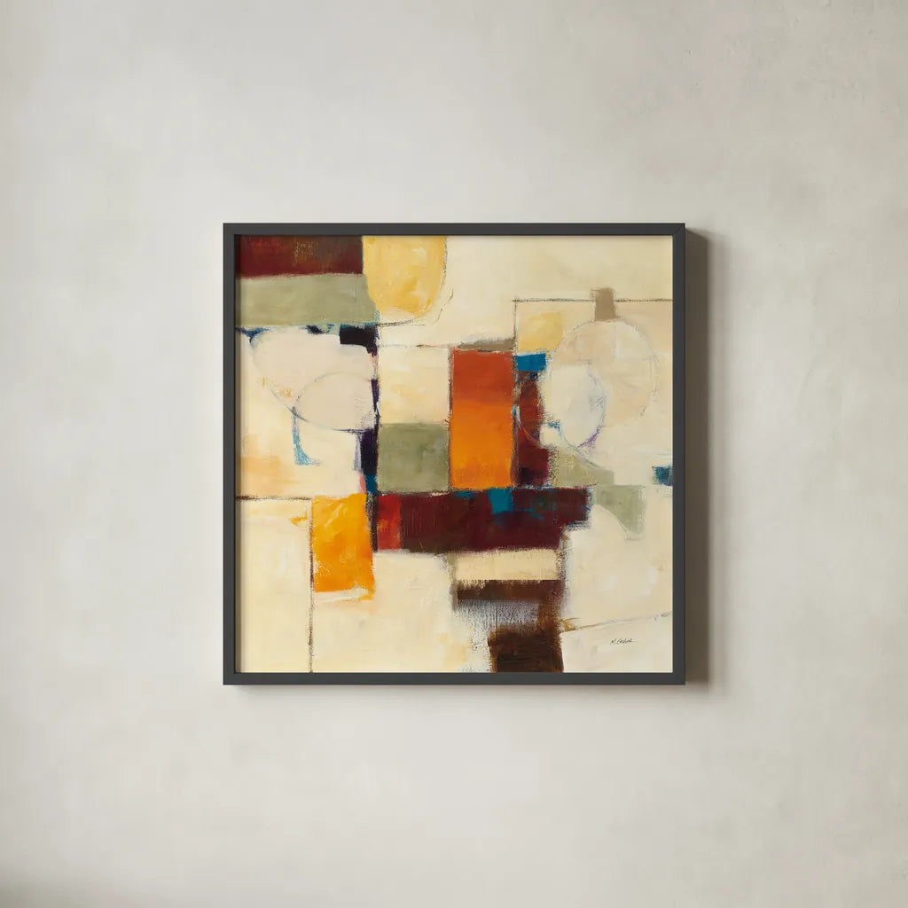 Autumn Patchwork I by Mike Schick. Shown in a sleek black glass frame for a contemporary gallery look. Available as an archival giclee rolled canvas, fine art paper, or poster print. SKU 10502a.