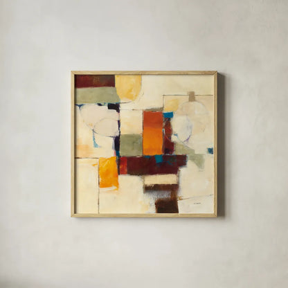 Autumn Patchwork I by Mike Schick. Shown in a natural wood glass frame for a timeless modern aesthetic. Available as an archival giclee rolled canvas, fine art paper, or poster print. SKU 10502a.