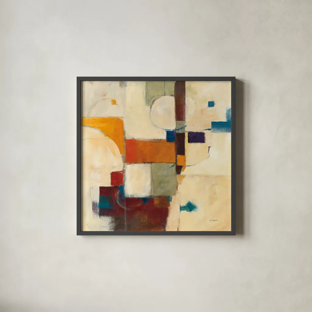 Autumn Patchwork II by Mike Schick. Shown in a sleek black glass frame for a contemporary gallery look. Available as an archival giclee rolled canvas, fine art paper, or poster print. SKU 10503a.