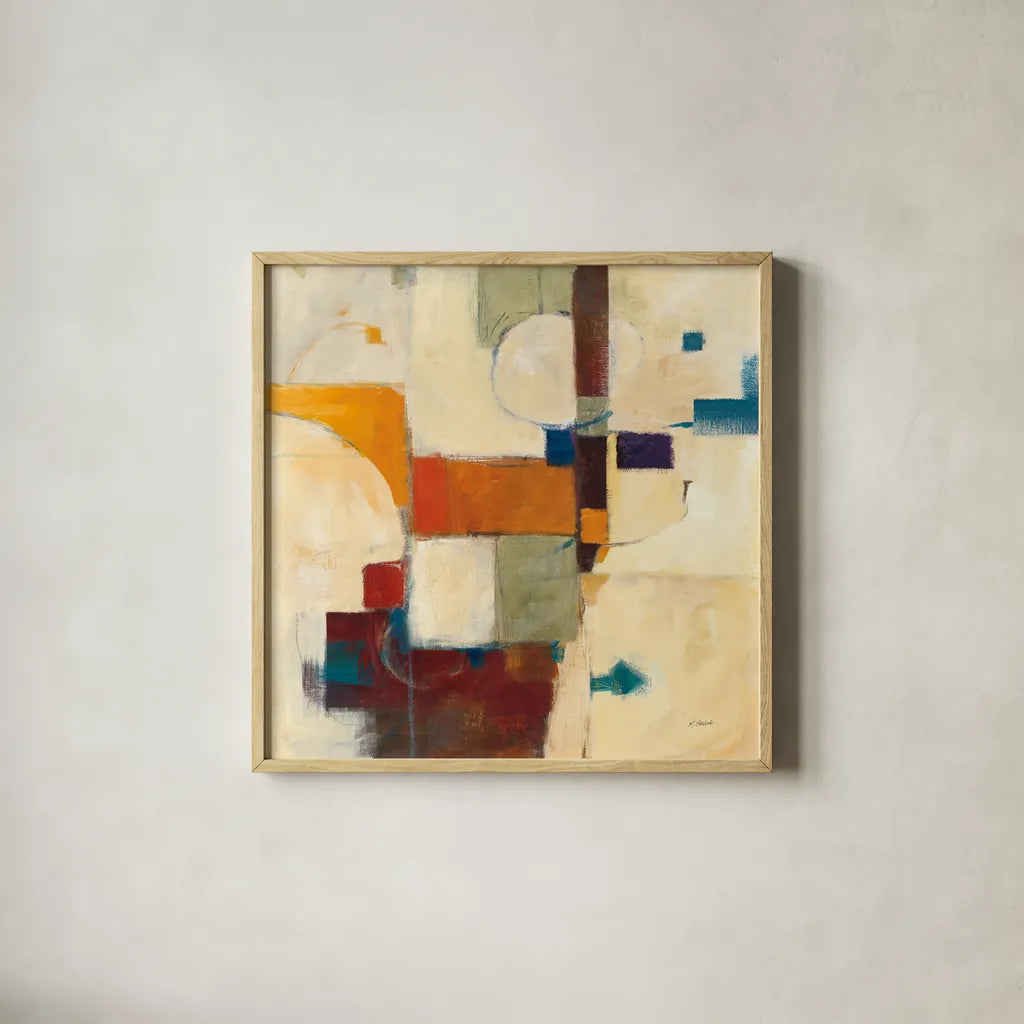 Autumn Patchwork II by Mike Schick. Shown in a natural wood glass frame for a timeless modern aesthetic. Available as an archival giclee rolled canvas, fine art paper, or poster print. SKU 10503a.