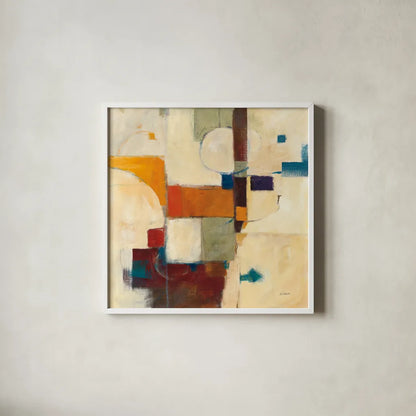 Autumn Patchwork II by Mike Schick. Shown in a crisp white glass frame for a clean and minimalist style. Available as an archival giclee rolled canvas, fine art paper, or poster print. SKU 10503a.