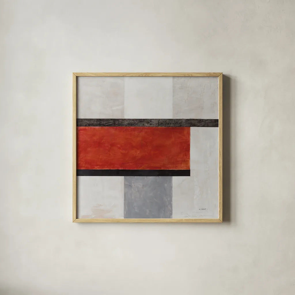 Balance Beam I No Lines by Mike Schick. Shown in a natural wood glass frame for a timeless modern aesthetic. Available as an archival giclee rolled canvas, fine art paper, or poster print. SKU 91634a.