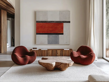 Balance Beam I No Lines by Mike Schick. Shown as extra-large giant wall art in a modern living room. Available as an archival giclee rolled canvas, fine art paper, or poster print. SKU 91634a.