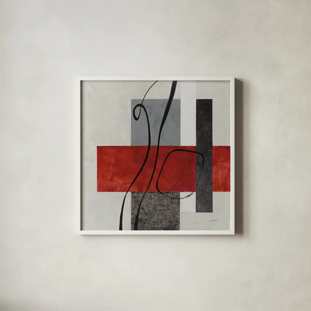 Balance Beam II by Mike Schick. Shown in a crisp white glass frame for a clean and minimalist style. Available as an archival giclee rolled canvas, fine art paper, or poster print. SKU 91331a.