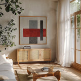Balance Beam II No Lines by Mike Schick. Shown in a natural wood frame in a cozy modern living room. Available as an archival giclee rolled canvas, fine art paper, or poster print. SKU 91635a.