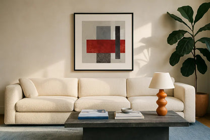 Balance Beam II No Lines by Mike Schick. Displayed in a glass frame with matte in a clean modern living room. Available as an archival giclee rolled canvas, fine art paper, or poster print. SKU 91635a.