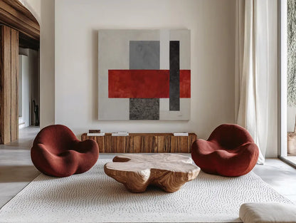 Balance Beam II No Lines by Mike Schick. Shown as extra-large giant wall art in a modern living room. Available as an archival giclee rolled canvas, fine art paper, or poster print. SKU 91635a.