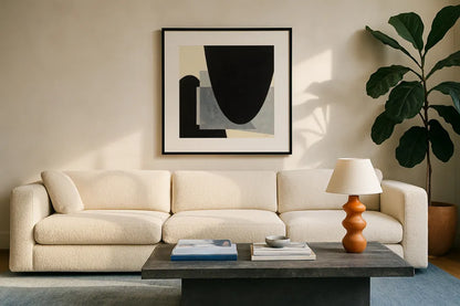 Blackbird by Mike Schick. Displayed in a glass frame with matte in a clean modern living room. Available as an archival giclee rolled canvas, fine art paper, or poster print. SKU 51986a.