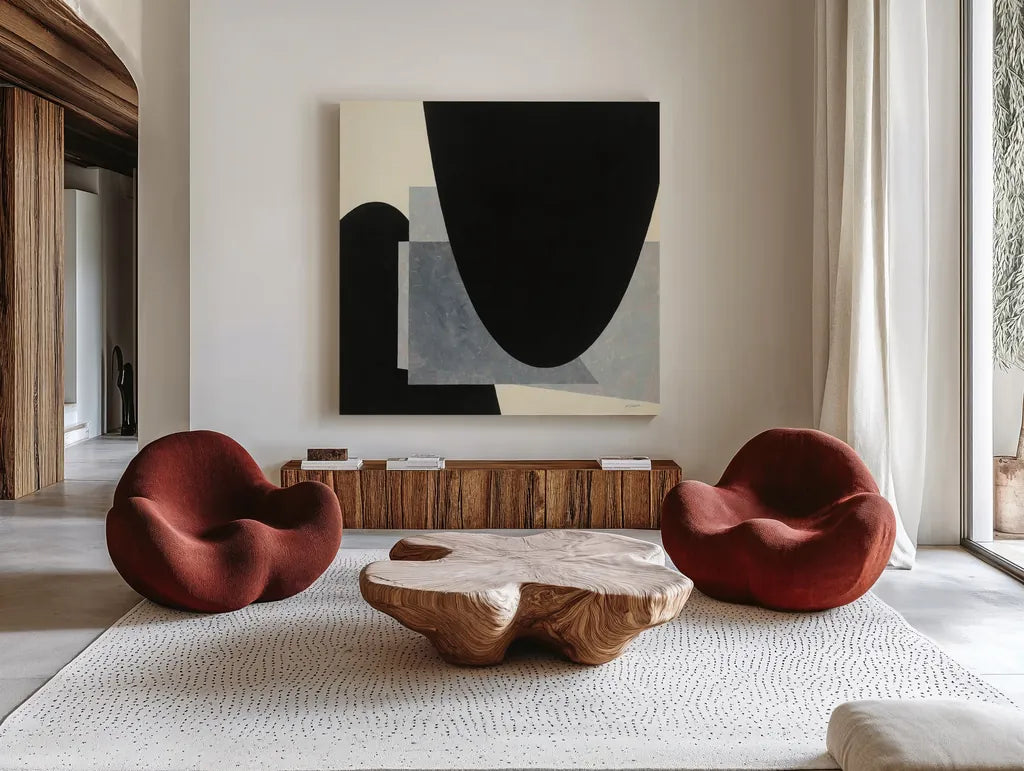 Blackbird by Mike Schick. Shown as extra-large giant wall art in a modern living room. Available as an archival giclee rolled canvas, fine art paper, or poster print. SKU 51986a.