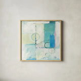 Blue Water I by Mike Schick. Shown in a natural wood glass frame for a timeless modern aesthetic. Available as an archival giclee rolled canvas, fine art paper, or poster print. SKU 17469a.