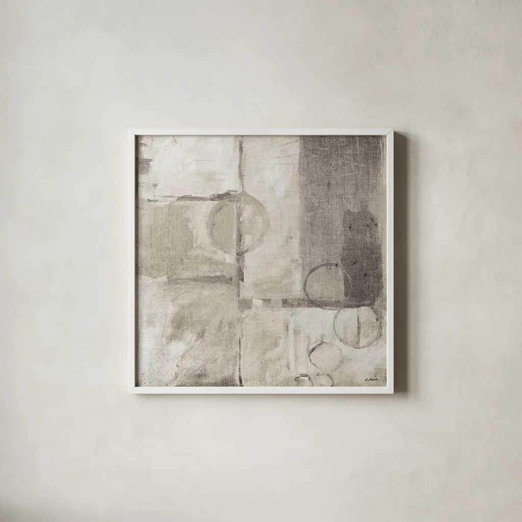 Blue Water I Neutral by Mike Schick. Shown in a crisp white glass frame for a clean and minimalist style. Available as an archival giclee rolled canvas, fine art paper, or poster print. SKU 16766a.