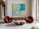 Blue Water II by Mike Schick. Shown as extra-large giant wall art in a modern living room. Available as an archival giclee rolled canvas, fine art paper, or poster print. SKU 17470a.