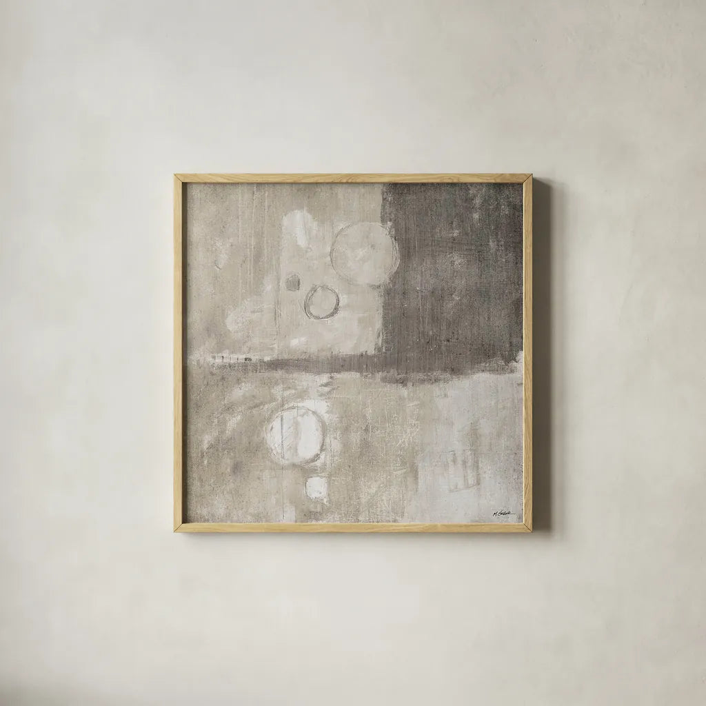 Blue Water II Neutral by Mike Schick. Shown in a natural wood glass frame for a timeless modern aesthetic. Available as an archival giclee rolled canvas, fine art paper, or poster print. SKU 34233a.