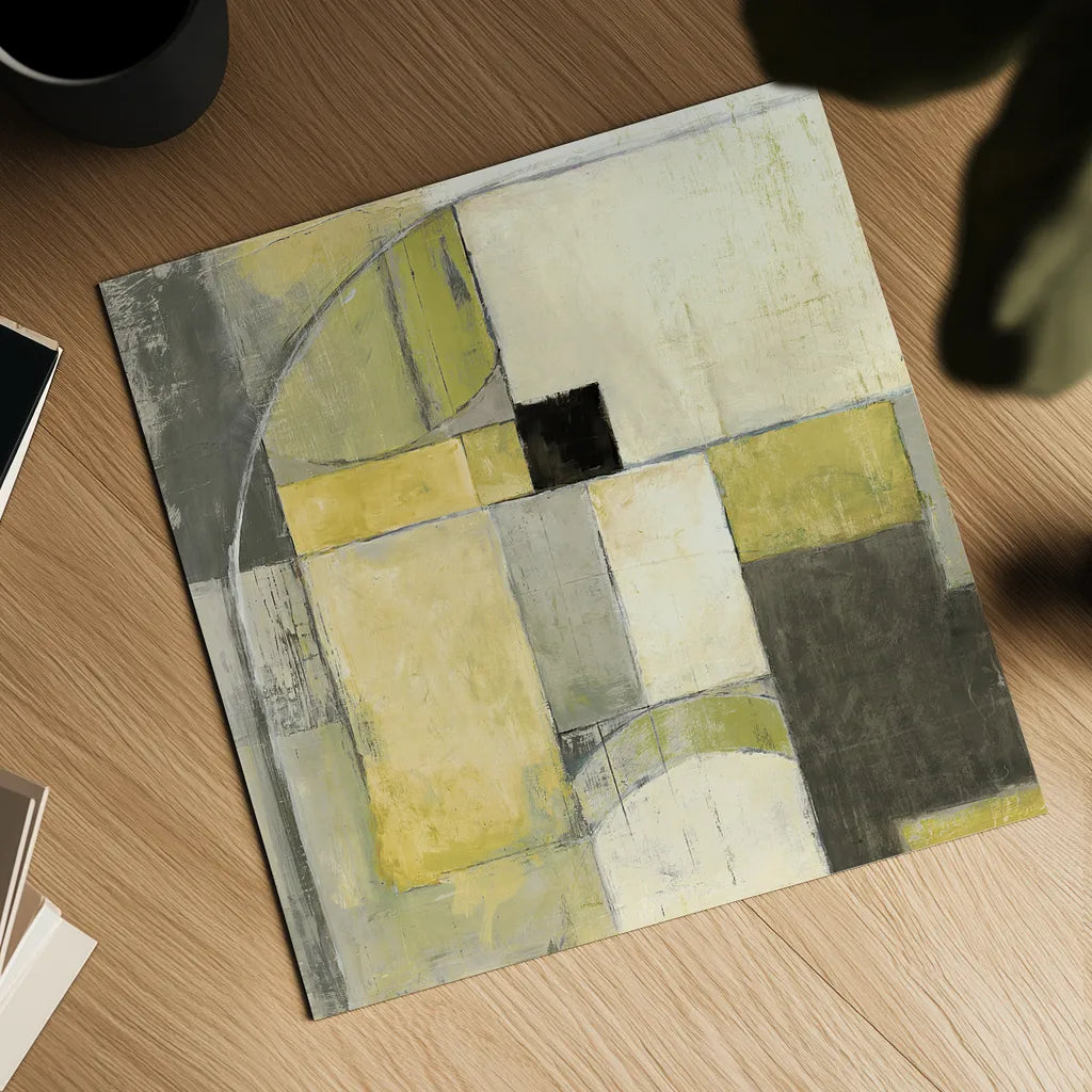 Blues Before Sunrise Yellow and Grey by Mike Schick. Shown as a detailed flat fine art print, highlighting archival giclee quality. Available as an archival giclee rolled canvas, fine art paper, or poster print. SKU 11477a.