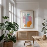Boardwalk by Mike Schick. shown as a print in a natural wood frame in a dining room. Available as a archival giclee rolled canvas, fine art paper, or poster print. SKU 48415h.