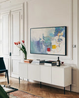 Breakout I by Mike Schick. shown as a framed stretched canvas in a living room above a console. Available as a archival giclee rolled canvas, fine art paper, or poster print. SKU 64648i.
