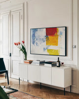 Breakout II by Mike Schick. shown as a framed stretched canvas in a living room above a console. Available as a archival giclee rolled canvas, fine art paper, or poster print. SKU 64649i.