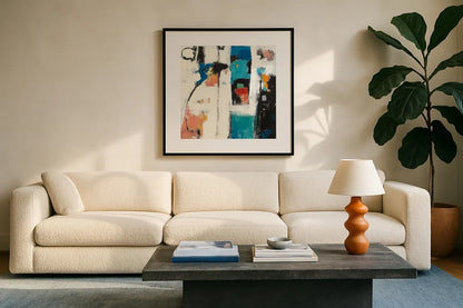Catalina I by Mike Schick. Displayed in a glass frame with matte in a clean modern living room. Available as an archival giclee rolled canvas, fine art paper, or poster print. SKU 18921a.