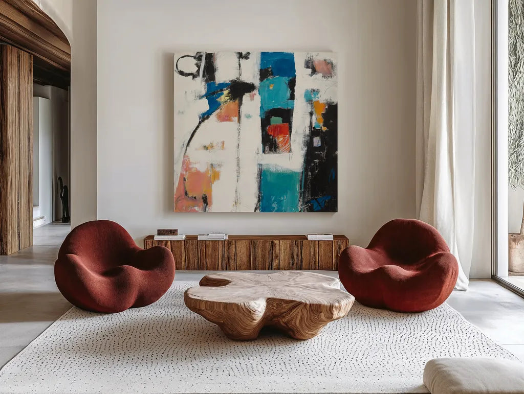 Catalina I by Mike Schick. Shown as extra-large giant wall art in a modern living room. Available as an archival giclee rolled canvas, fine art paper, or poster print. SKU 18921a.