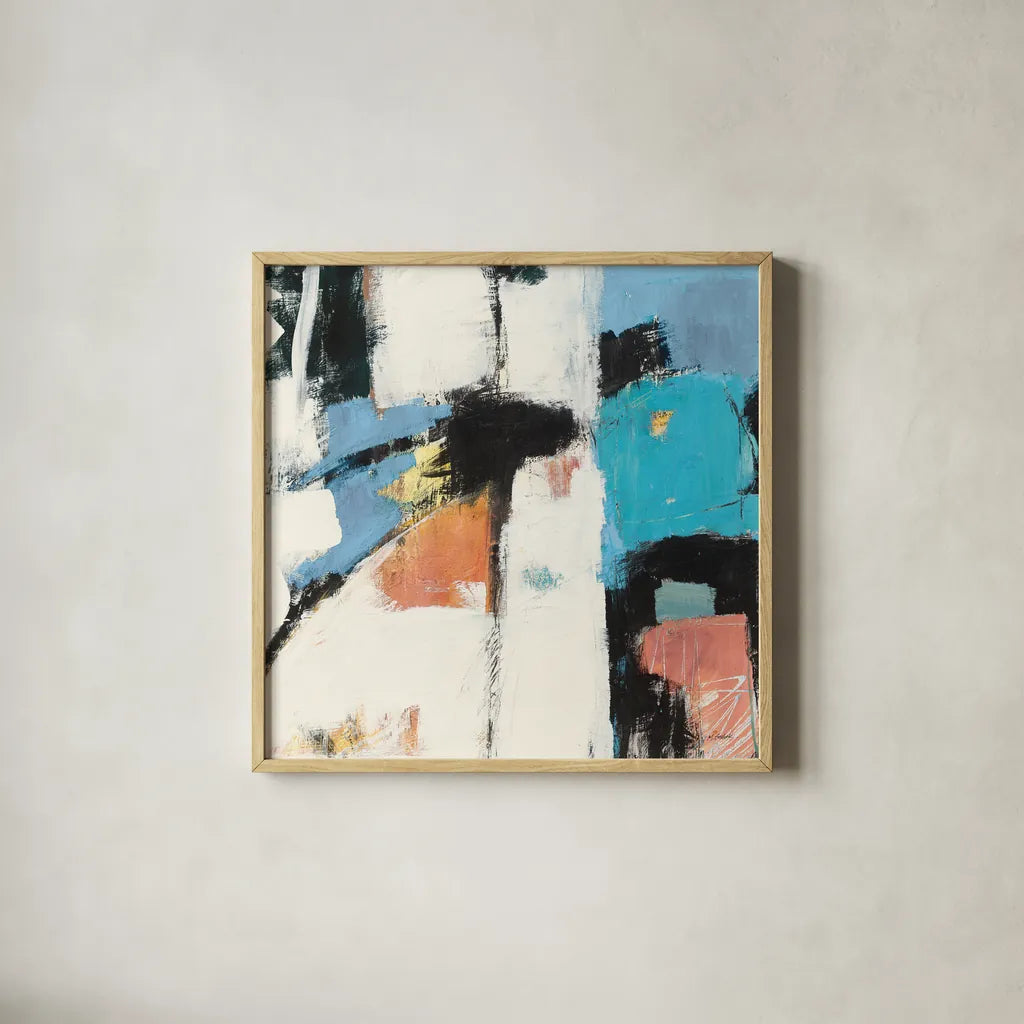 Catalina I Cool Chromatic by Mike Schick. Shown in a natural wood glass frame for a timeless modern aesthetic. Available as an archival giclee rolled canvas, fine art paper, or poster print. SKU 26505a.