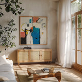 Catalina II by Mike Schick. Shown in a natural wood frame in a cozy modern living room. Available as an archival giclee rolled canvas, fine art paper, or poster print. SKU 18188a.