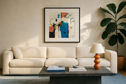 Catalina II by Mike Schick. Displayed in a glass frame with matte in a clean modern living room. Available as an archival giclee rolled canvas, fine art paper, or poster print. SKU 18188a.