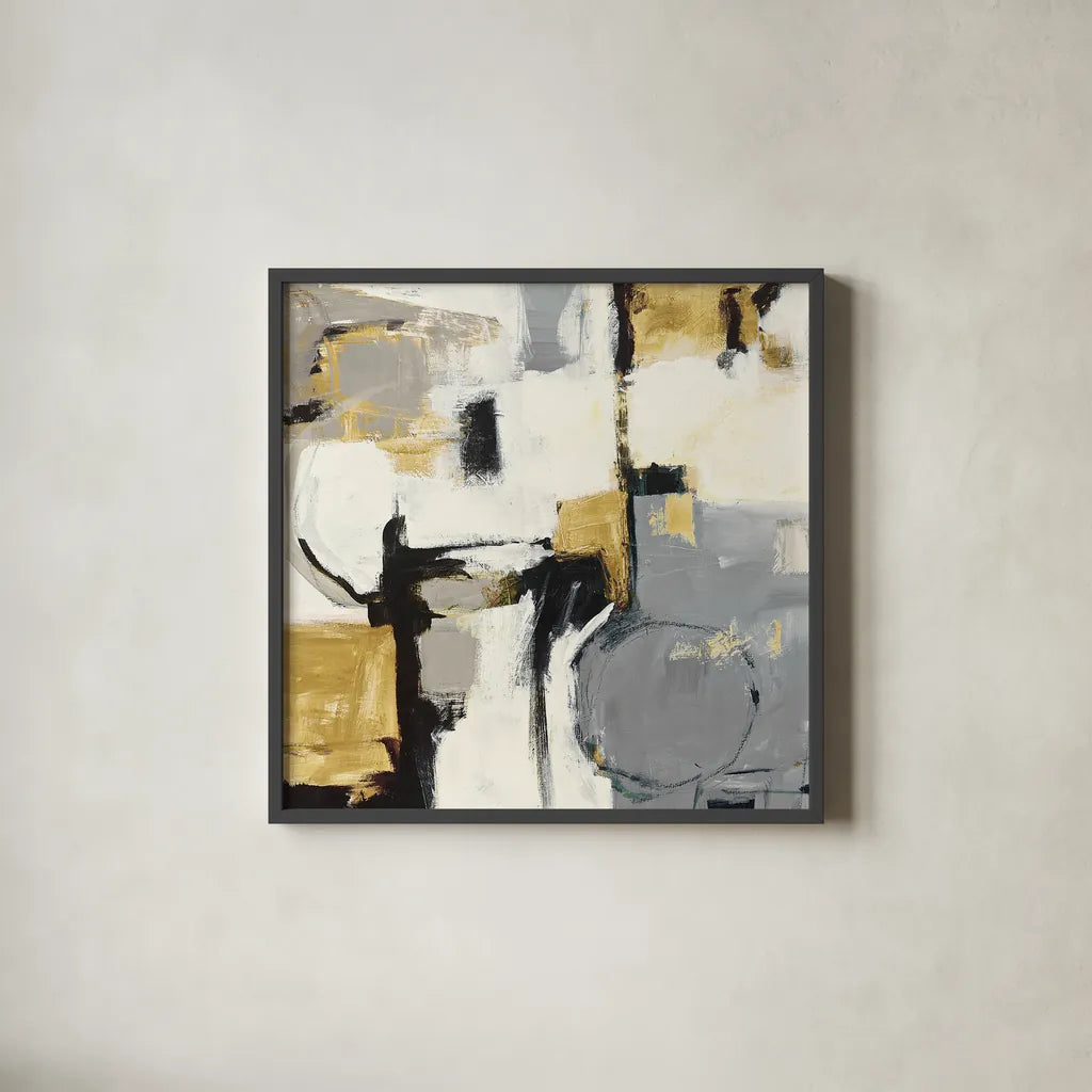 Catalina II Gold by Mike Schick. Shown in a sleek black glass frame for a contemporary gallery look. Available as an archival giclee rolled canvas, fine art paper, or poster print. SKU 34242a.