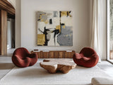 Catalina II Gold by Mike Schick. Shown as extra-large giant wall art in a modern living room. Available as an archival giclee rolled canvas, fine art paper, or poster print. SKU 34242a.