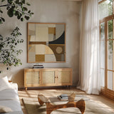 Champagne I by Mike Schick. Shown in a natural wood frame in a cozy modern living room. Available as an archival giclee rolled canvas, fine art paper, or poster print. SKU 6477a.