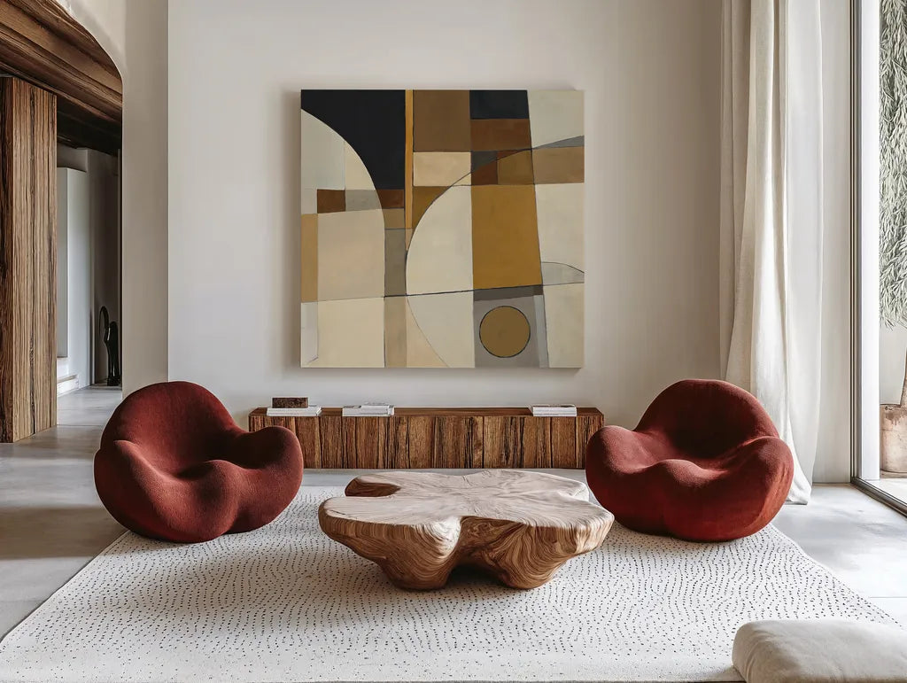 Champagne II by Mike Schick. Shown as extra-large giant wall art in a modern living room. Available as an archival giclee rolled canvas, fine art paper, or poster print. SKU 6478a.