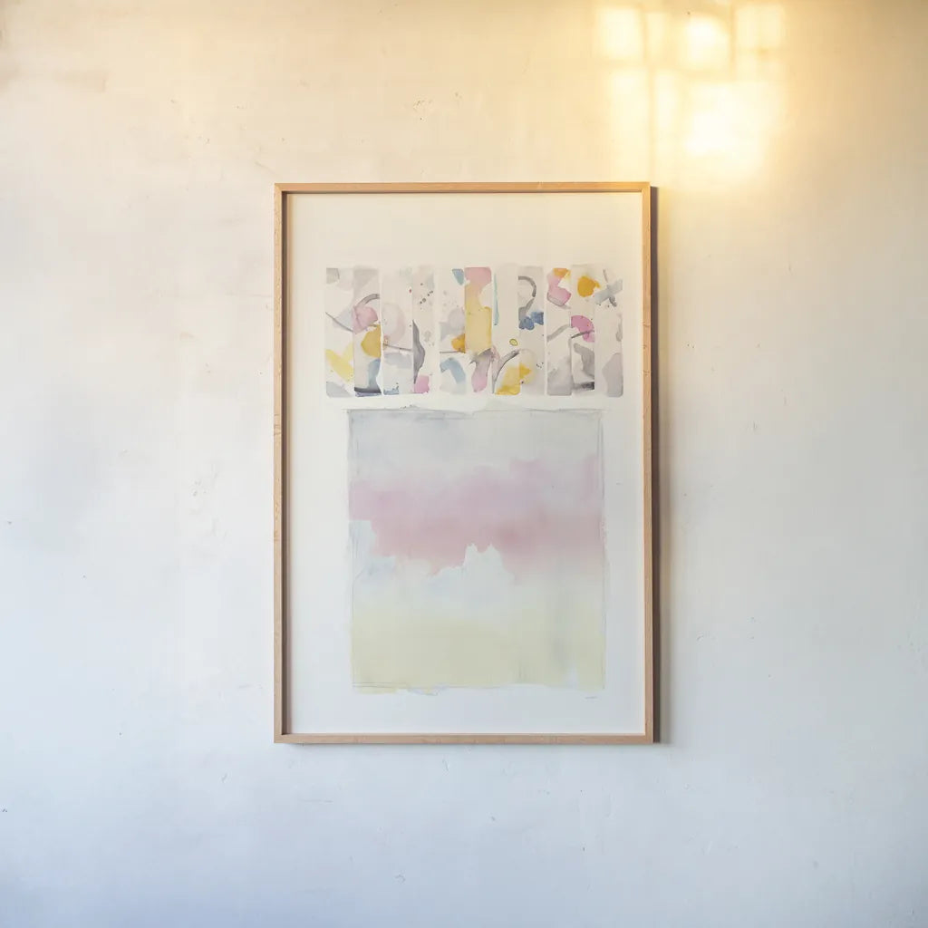 Day Dream Watercolor v2 by Mike Schick. shown as a paper print in a natural frame. Available as a archival giclee rolled canvas, fine art paper, or poster print. SKU 45825h.