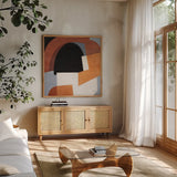 Deconstructed II by Mike Schick. Shown in a natural wood frame in a cozy modern living room. Available as an archival giclee rolled canvas, fine art paper, or poster print. SKU 88372a.