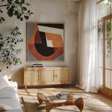 Deconstructed III by Mike Schick. Shown in a natural wood frame in a cozy modern living room. Available as an archival giclee rolled canvas, fine art paper, or poster print. SKU 88373a.