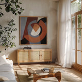 Deconstructed IV by Mike Schick. Shown in a natural wood frame in a cozy modern living room. Available as an archival giclee rolled canvas, fine art paper, or poster print. SKU 88374a.
